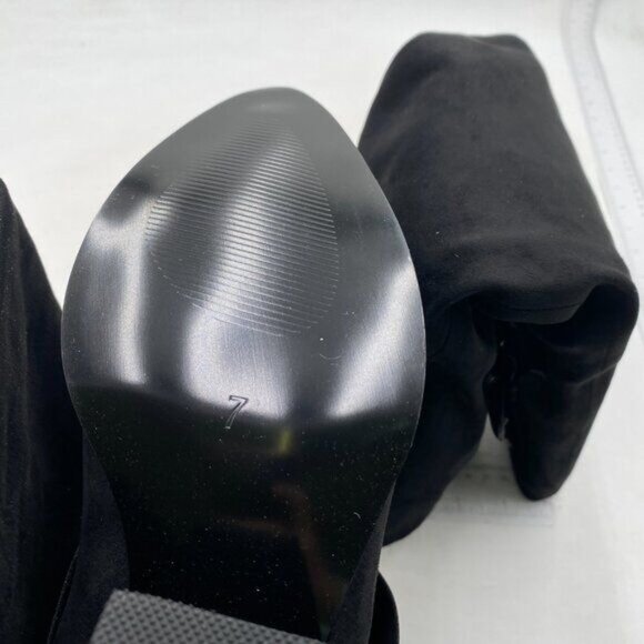 Fold Over Boots Knee High Chunky Block Heel Boots with Belts Black Shoes - Picture 5 of 7